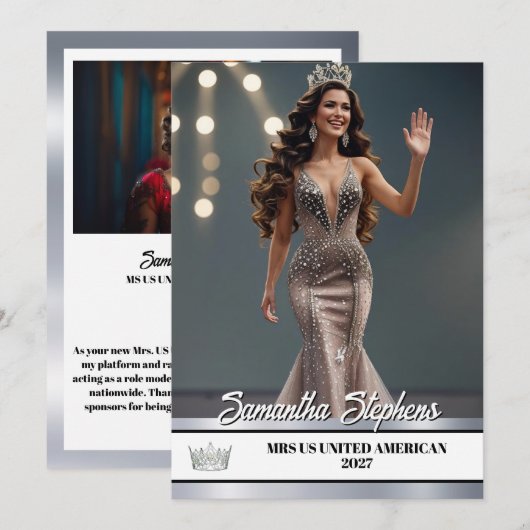 Silberne Glanz-Pageant-Plattform-Signaturkarte Feiertagskarte (Vorne/Hinten)