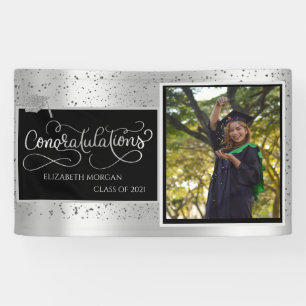 Silberne Glitter-Abschlusskappe, Foto Roségold-Abs Banner