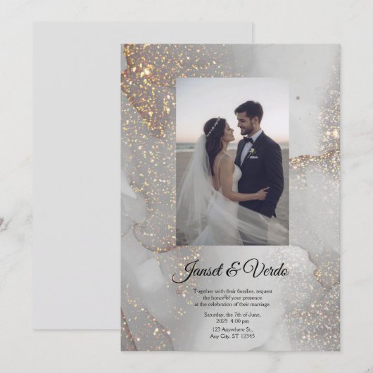 Silberne Glitter-Braut und Bräutigam Hochzeitseinl Einladung (Vorne/Hinten)