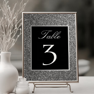 Silberne Glitter-Hochzeit Tischnummer
