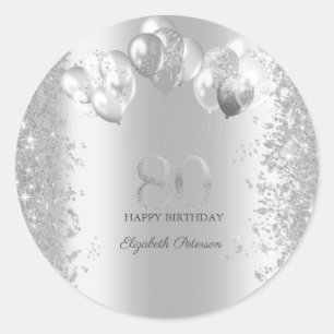 Silberne Glitter-Konfetti-Balloons 80. Geburtstag Runder Aufkleber