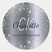 Silberne Glitter-Monogramm-Initialen Name Runder Aufkleber (Vorderseite)