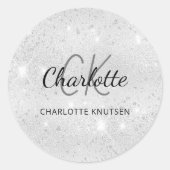 Silberne Glitter-Monogramm-Initialen Name Runder Aufkleber (Vorderseite)