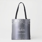 Silberne Glitter-Monogramm-Initialen Name Tasche (Vorderseite)