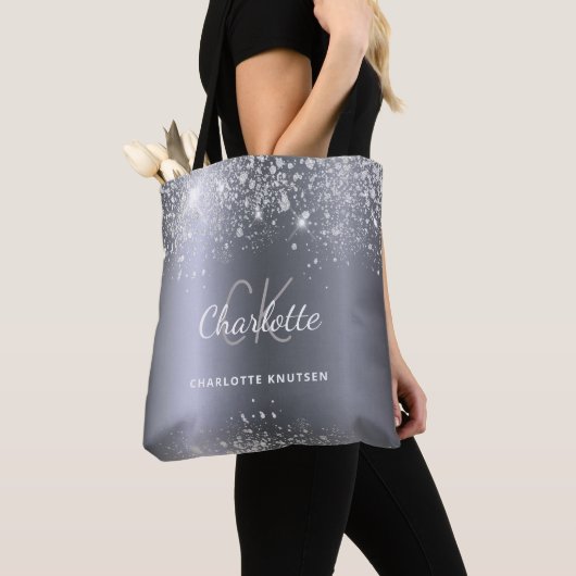 Silberne Glitter-Monogramm-Initialen Name Tasche (Von Nahem)
