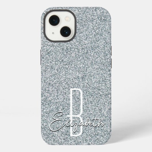 Silberne Glitter-Monogramm iPhone Hülle (Rückseite)
