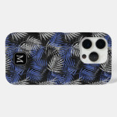 Silberne Glitter-Palme Blau Modernes Monogramm Case-Mate iPhone Hülle (Rückseite (Horizontal))
