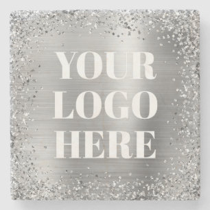 Silberne Glitter-Rahmen und Folien-Logo Steinuntersetzer