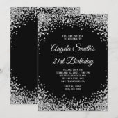 Silberne Glitter-Rand Schwarz 21. Geburtstag Einladung (Vorne/Hinten)