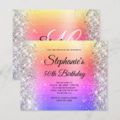 Silberne Glitter-Regenbogenfolie-Monogramm 50. Geb (Vorne/Hinten)