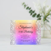 Silberne Glitter-Regenbogenfolie-Monogramm 50. Geb (Stehend Vorderseite)