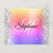 Silberne Glitter-Regenbogenfolie-Monogramm 50. Geb Flyer (Hinten)