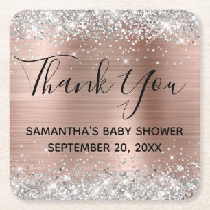 Silberne Glitter-Roségold-Baby-Shower-Dankeschön Rechteckiger Pappuntersetzer
