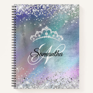 Silberne Glitter-Tiara Farbige Folie Fancy Monogra Notizblock