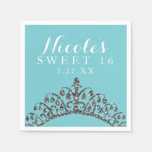 Silberne Glitter-Tiara-Krone Geburtstagsfeier Serviette