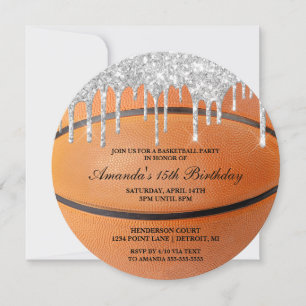 Silberne Glitter-Tropf-Basketball-Einladung Einladung