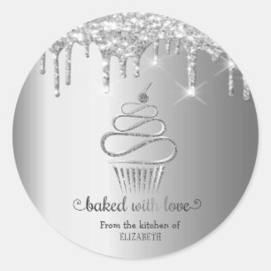 Silberne Glitter-Tropfen-Cupcakes Küche Runder Aufkleber