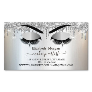 Silberne Glitter-Tropfen-Faux-Wimpern, Visagist Magnetische Visitenkarte