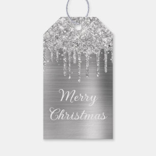 Silberne Glitter-Tropfen Folie Frohe Weihnachten Geschenkanhänger