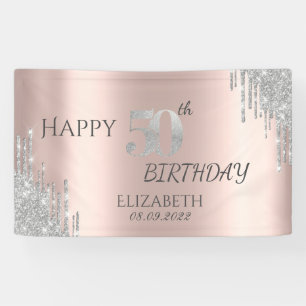 Silberne Glitter-Tropfen Roségold 50. Geburtstag  Banner