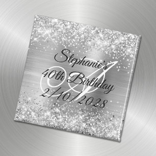 Silberne Glitter- und Folien-Monogramm 40. Geburts Magnet