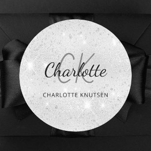 Silberne Glittermonogramm-Initialen Name Runder Aufkleber