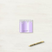 Silberne Glittertropfen blasser Lavendel-Schimmer Post-it Klebezettel (Auf Schreibtisch)