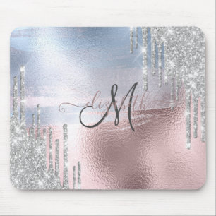 Silberne Glittertropfen Blaue Rose Gold Metallisch Mousepad
