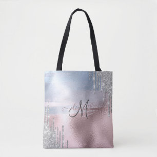 Silberne Glittertropfen Blaue Rose Gold Metallisch Tasche