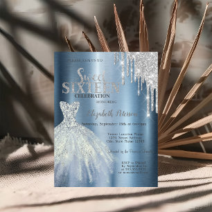 Silberne Glittertropfen,blaues Kleid Metallisch Sw Einladung
