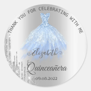 Silberne Glittertropfen Blaues Kleid Quinceañera Runder Aufkleber