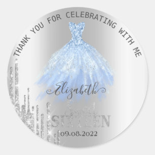 Silberne Glittertropfen Blaues Kleid Sweet 16 Runder Aufkleber