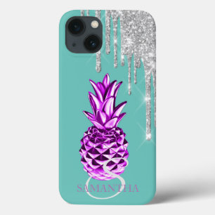 Silberne Glittertropfen Metallic-Ananas Grün   Case-Mate iPhone Hülle