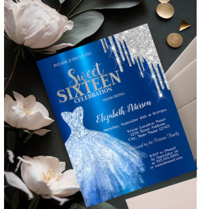 Silberne Glittertropfen, Metallic Blaues Kleid Swe Einladung