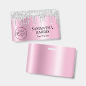 Silberne Glittertropfen rosa Schimmer Ausweis (Vorder- & Rückseite)