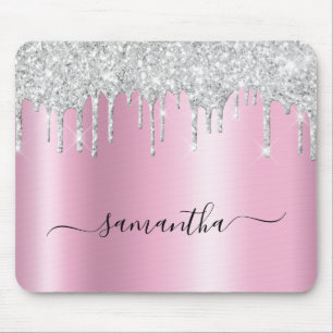 Silberne Glittertropfen rosa Schimmer Mousepad