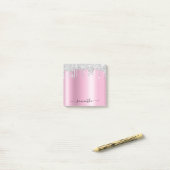 Silberne Glittertropfen rosa Schimmer Post-it Klebezettel (Auf Schreibtisch)