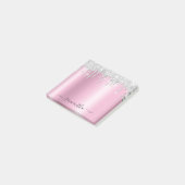 Silberne Glittertropfen rosa Schimmer Post-it Klebezettel (angewinkelt)