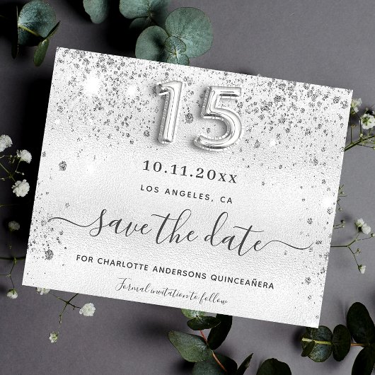 Silberne Glitzer aus Quinceanera Save the Date Gli Flyer