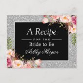 Silberne Glitzer Blumenkarte Brautparty Rezept Kar Postkarte (Vorderseite)
