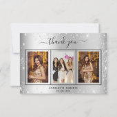 Silberne Glitzer Glitzern Foto Glasur Dankeskarte (Vorderseite)