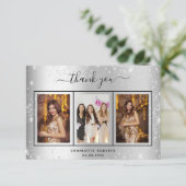 Silberne Glitzer Glitzern Foto Glasur Dankeskarte (Stehend Vorderseite)