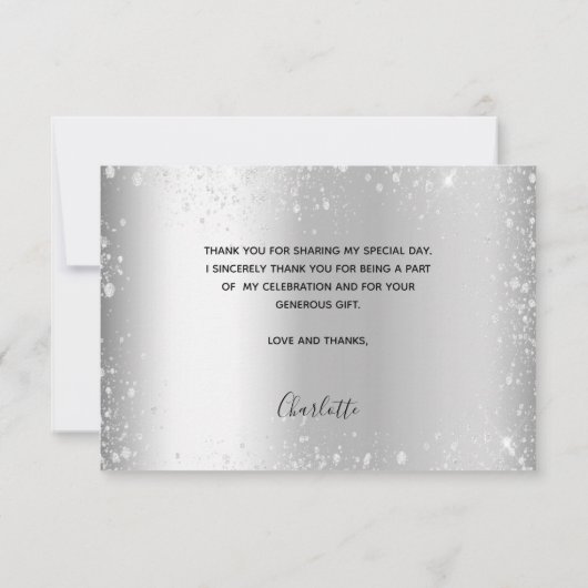 Silberne Glitzer Glitzern Foto Glasur Dankeskarte (Rückseite)