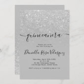 Silberne Glitzer Glitzern grau ombre quinceanera Einladung (Vorne/Hinten)