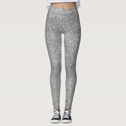 Silberne Glitzer-Glitzern Leggings (Vorderseite)