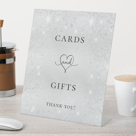 Silberne Glitzer Karten Geschenke Party Sockelschild (In Situ)