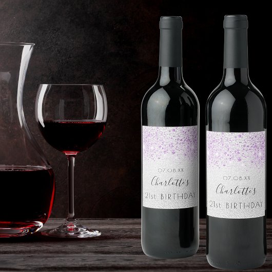 Silberne Glitzer lila Weinetikett