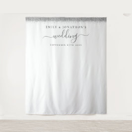 Silberne Glitzer-Namen Hochzeitsgeschichte Foto Hi Wandteppich