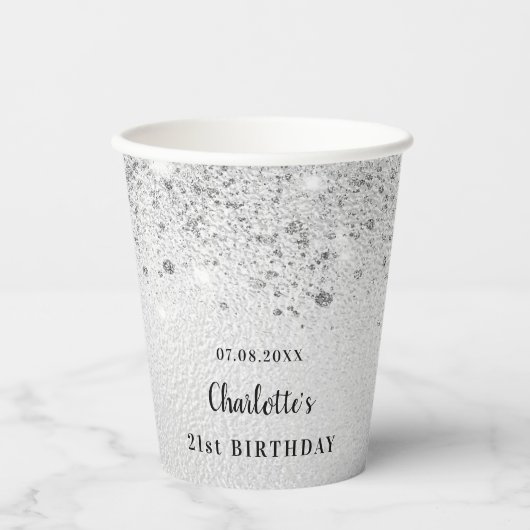 Silberne Glitzer Pappbecher (Vorderseite)