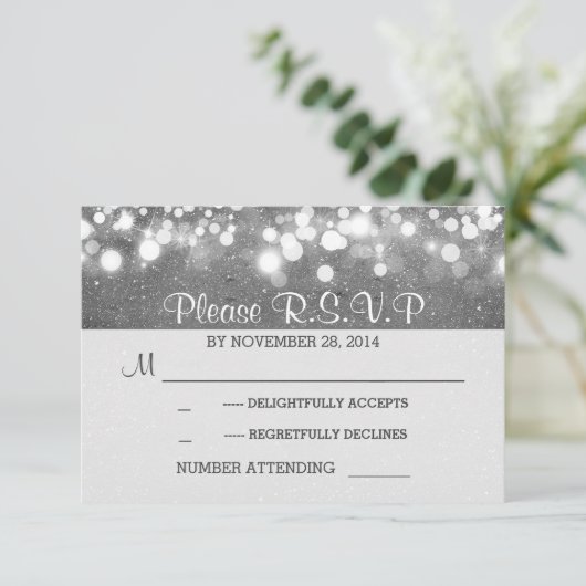 silberne Glitzer-Saite beleuchtet romantische Hoch RSVP Karte (Stehend Vorderseite)